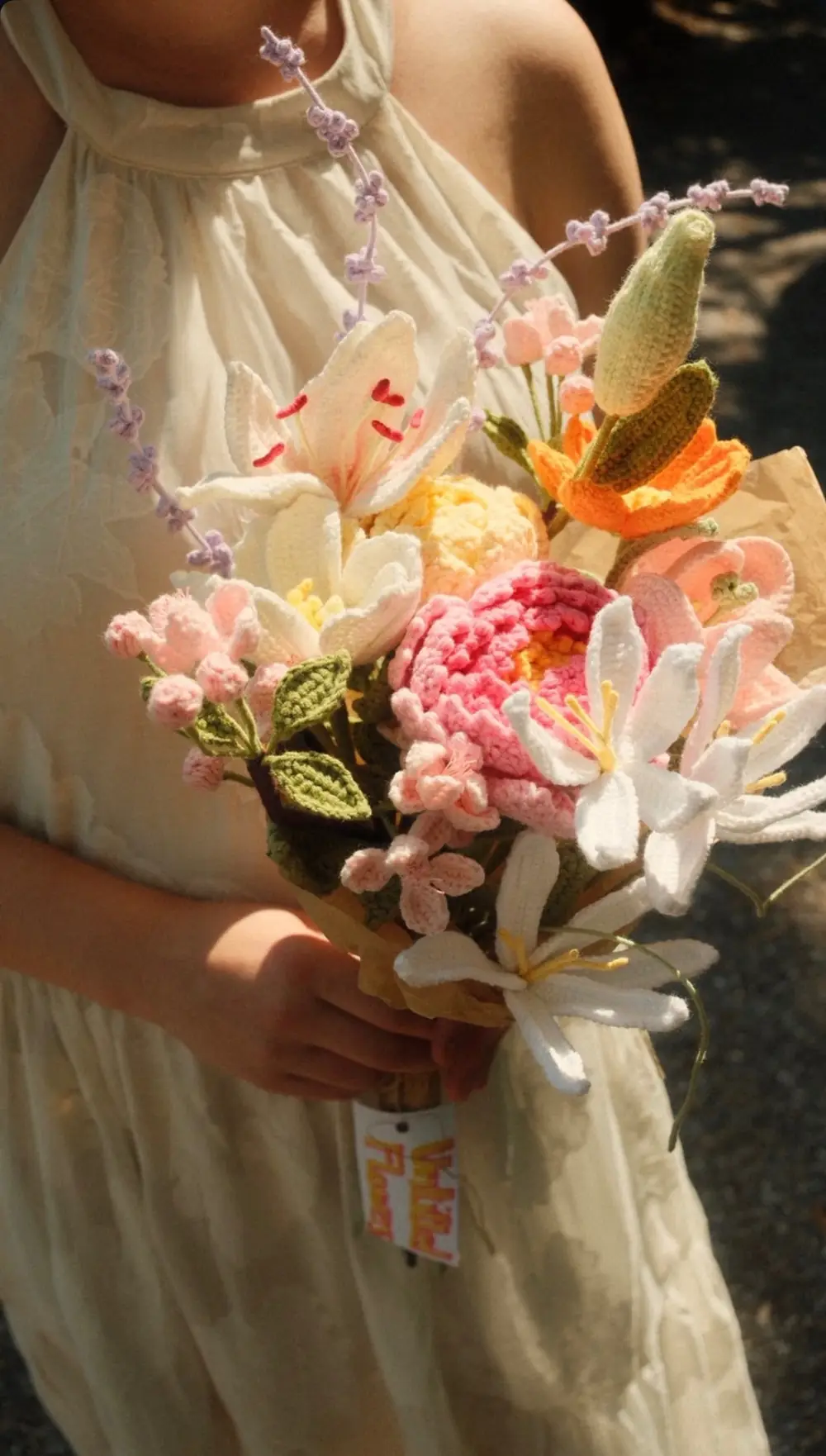 Hand-crocheted flowers, close up